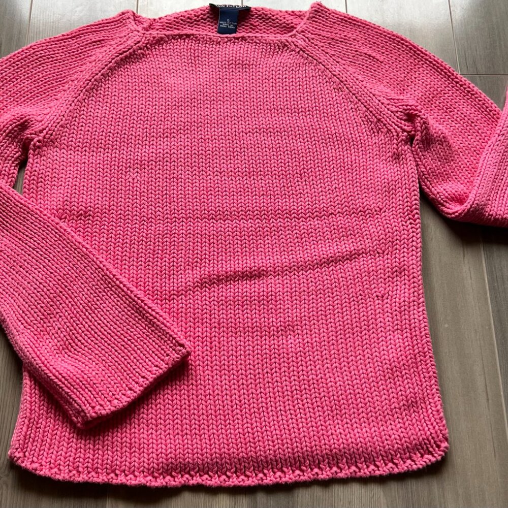 Ann Taylor women 100% cotton cable-knit sweater in fuchsia "S"